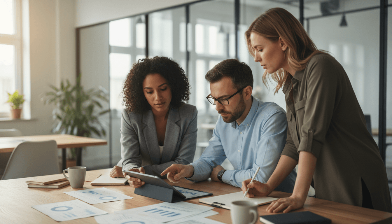 Professional team working on contract growth strategy